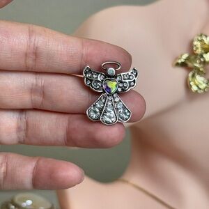 Silver Angel Pendant with Crystal Accents Brooch.